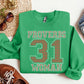 Proverbs 31 Woman Rhinestone Sweatshirt – Christian faith-based sparkle sweatshirt for women by LDC Designz, featuring rhinestone Bible verse design in red, pink, blue, and green colors.
