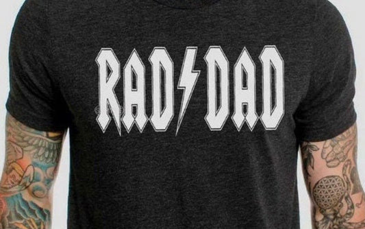 Rad Dad White Bolt T-Shirt – trendy Father’s Day graphic tee with lightning bolt design, casual dad gift shirt from LDC Designz.