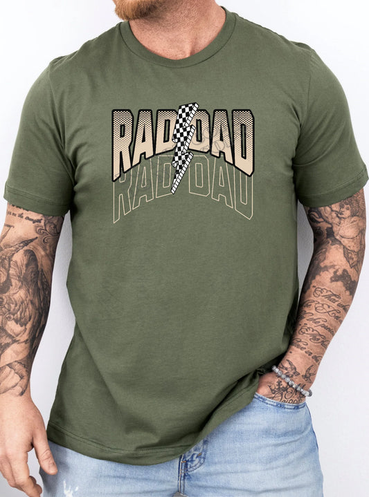 Rad Dad Bolt T-Shirt – bold lightning bolt graphic tee for dads, perfect Father’s Day gift, casual men’s shirt by LDC Designz.