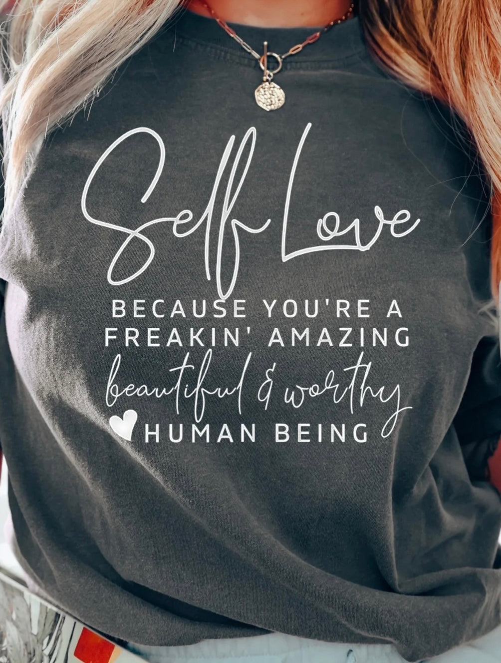 Self-Love Sweatshirt with bold inspirational quote promoting confidence, mental health awareness, and body positivity – cozy empowerment apparel for women by LDC Designz.