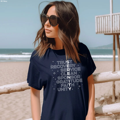 Serenity T-Shirts by LDC Designz – inspirational cotton blend tee with minimalist design, peaceful message shirt, unisex casual everyday wear.