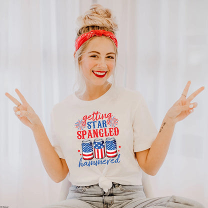 Star-Spangled Hammered T-Shirt – Funny Patriotic Graphic Tee in red, white, and blue design, perfect for 4th of July, Memorial Day, and summer BBQ celebrations.