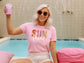 Sunshine Faux Sequins T-Shirt – cheerful sparkle sunshine graphic tee, unisex summer fashion top by LDC Designz.