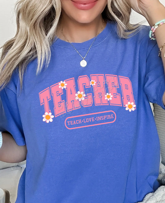 Teacher Love Inspire T-Shirt – Inspirational teacher graphic tee, perfect for back-to-school, teacher appreciation, or everyday educator outfits – LDC Designz Cypress Texas.