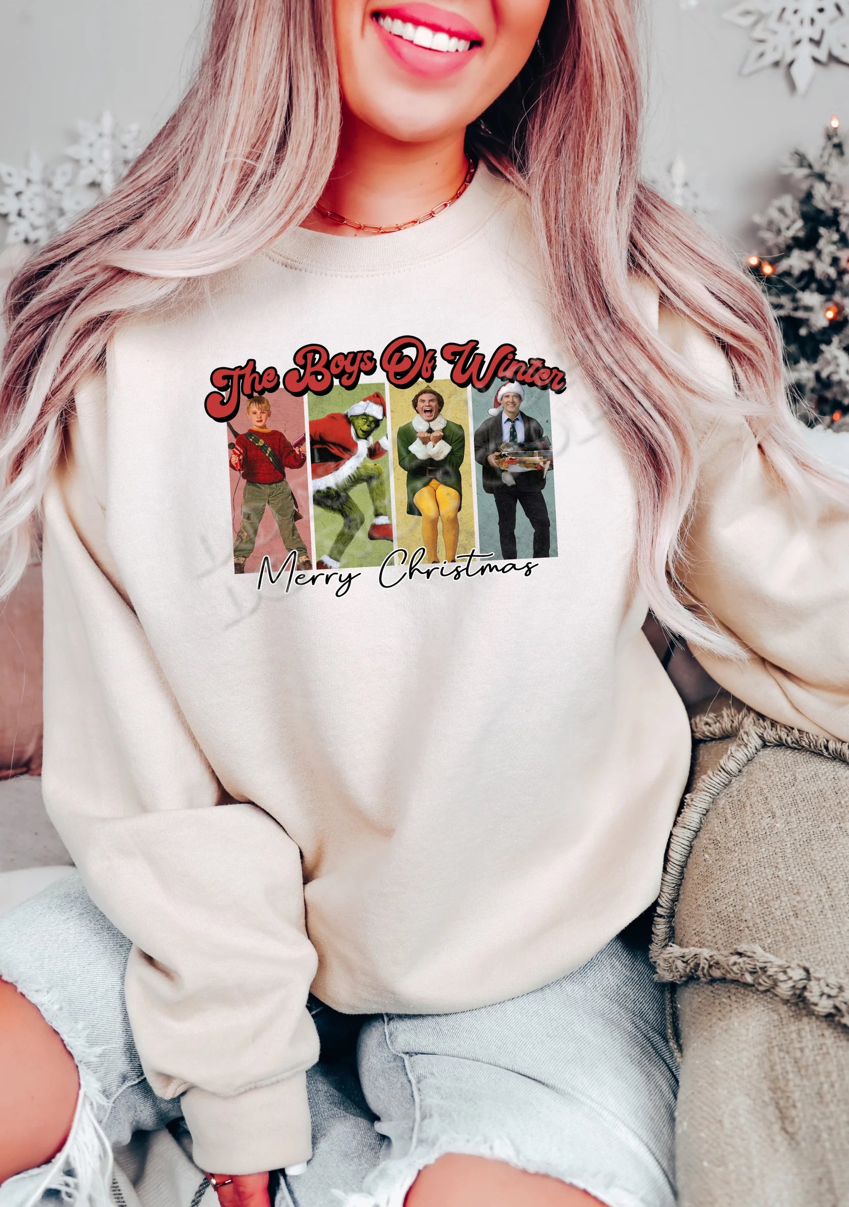 The Boys of Winter Sweatshirt – cozy cotton-blend winter graphic crewneck from LDC Designz, perfect for holiday fashion, cold-weather outfits, and seasonal celebrations.