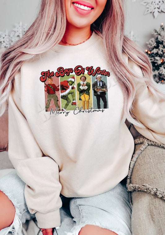 The Boys of Winter Sweatshirt – cozy cotton-blend winter graphic crewneck from LDC Designz, perfect for holiday fashion, cold-weather outfits, and seasonal celebrations.