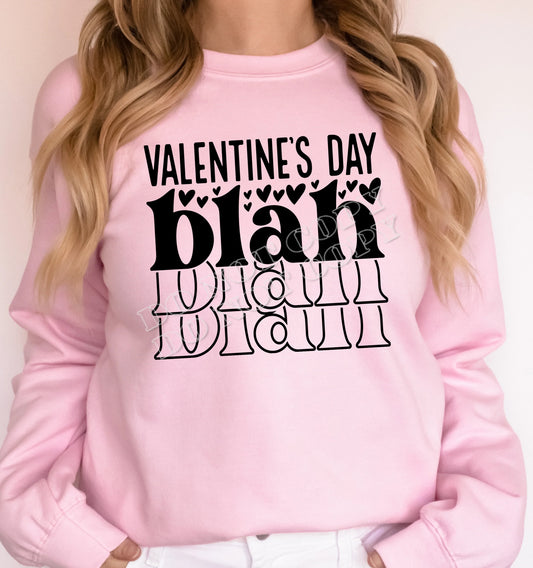 Valentine’s Day Blah Blah Blah sweatshirt – funny anti-Valentine’s Day crewneck with bold lettering, cozy fleece fabric, and unisex fit from LDC Designz.