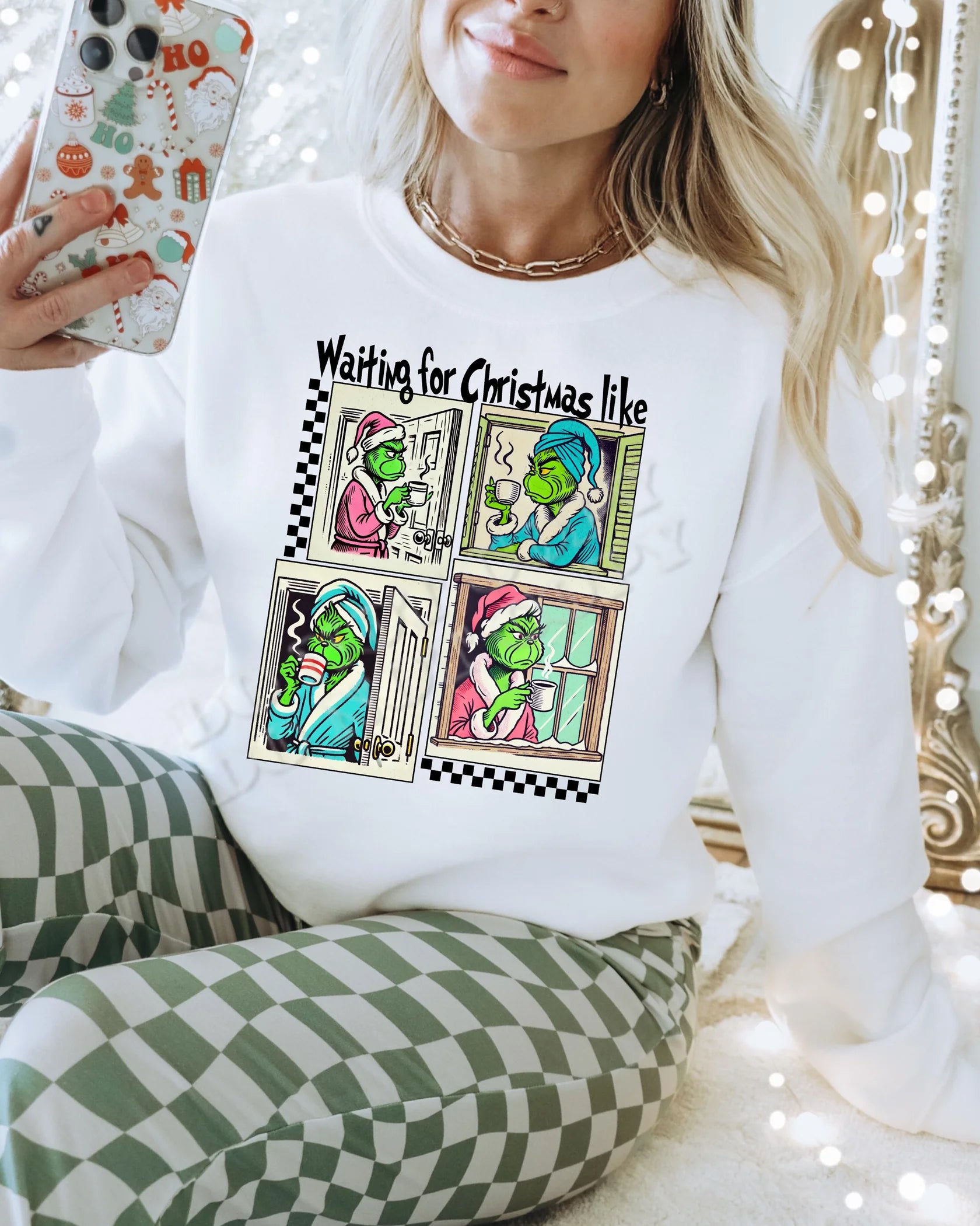Waiting for Christmas G-man Christmas sweatshirt from LDC Designz, featuring a festive graphic holiday design, cozy cotton-blend fabric, perfect for Christmas parties and gifts.