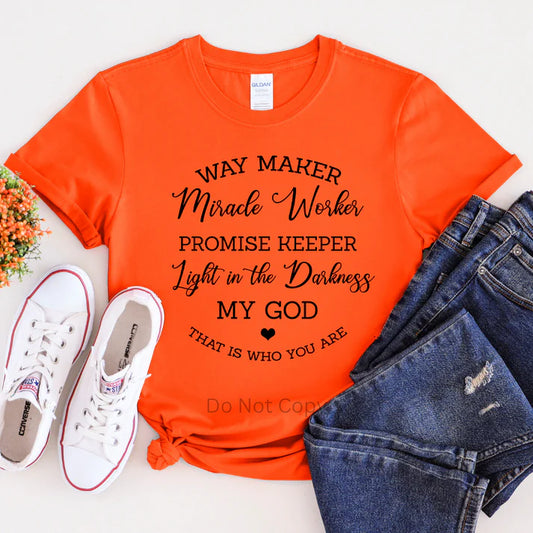 Way Maker Miracle Worker Promise Keeper Light in the Darkness MY GOD Christian T-Shirt by LDC Designz – inspirational faith-based graphic tee for believers and worship lovers.