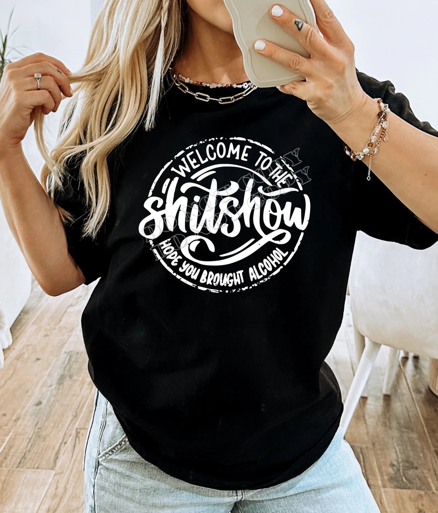 Welcome to the Sh*tshow Hope You Brought Alcohol funny graphic t-shirt, sarcastic humor shirt, alcohol-themed unisex tee from LDC Designz.