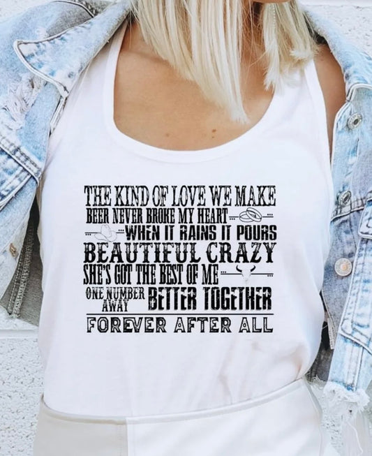 Song Collage Country T-Shirt featuring iconic country song titles and lyrics in a bold graphic design – Nashville-inspired western style tee for music lovers from LDC Designz.