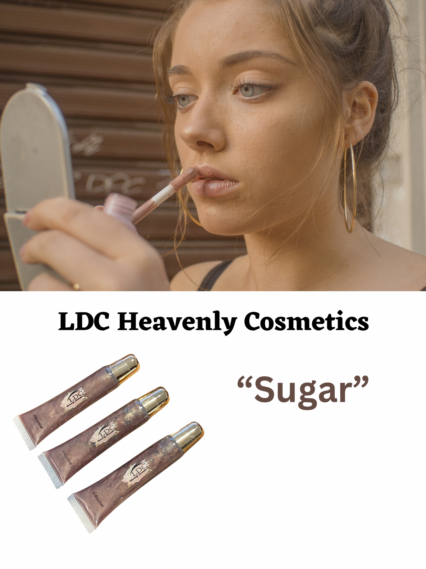 Sugar Lip Gloss by LDC Designz – High-shine, moisturizing, non-sticky lip gloss for soft glossy lips, part of the Heavenly Lips collection in Cypress, Texas.